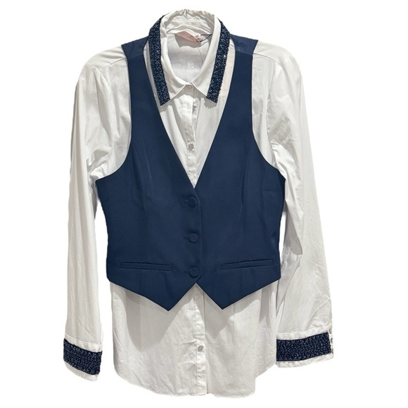 Cinq A Sept Ellery embellished two-piece top blouse with removable vest Medium - Picture 11 of 13